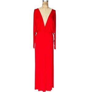 Young Fabulous & Broke Red Deep V Neck Maxi Dress XS